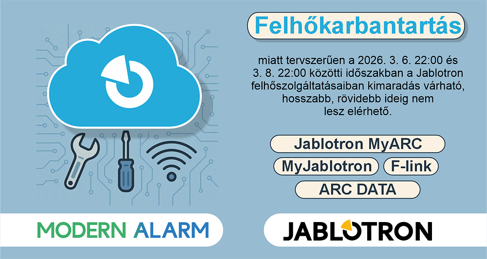 Tervezett Jablotron felhőkarbantartás